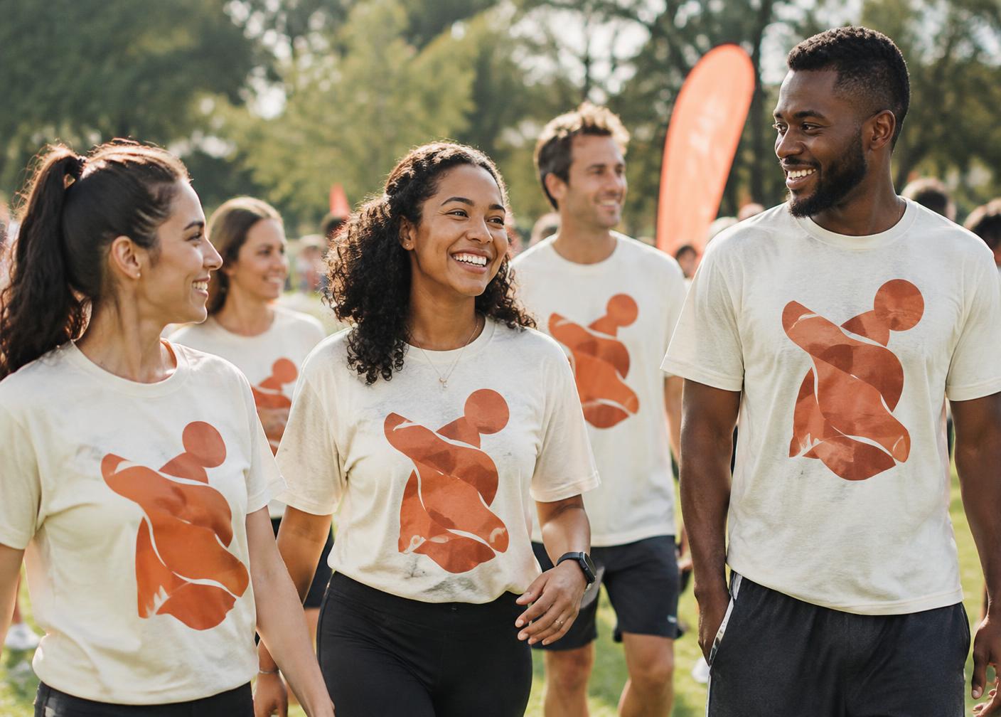 Volunteers in matching custom event t-shirts
